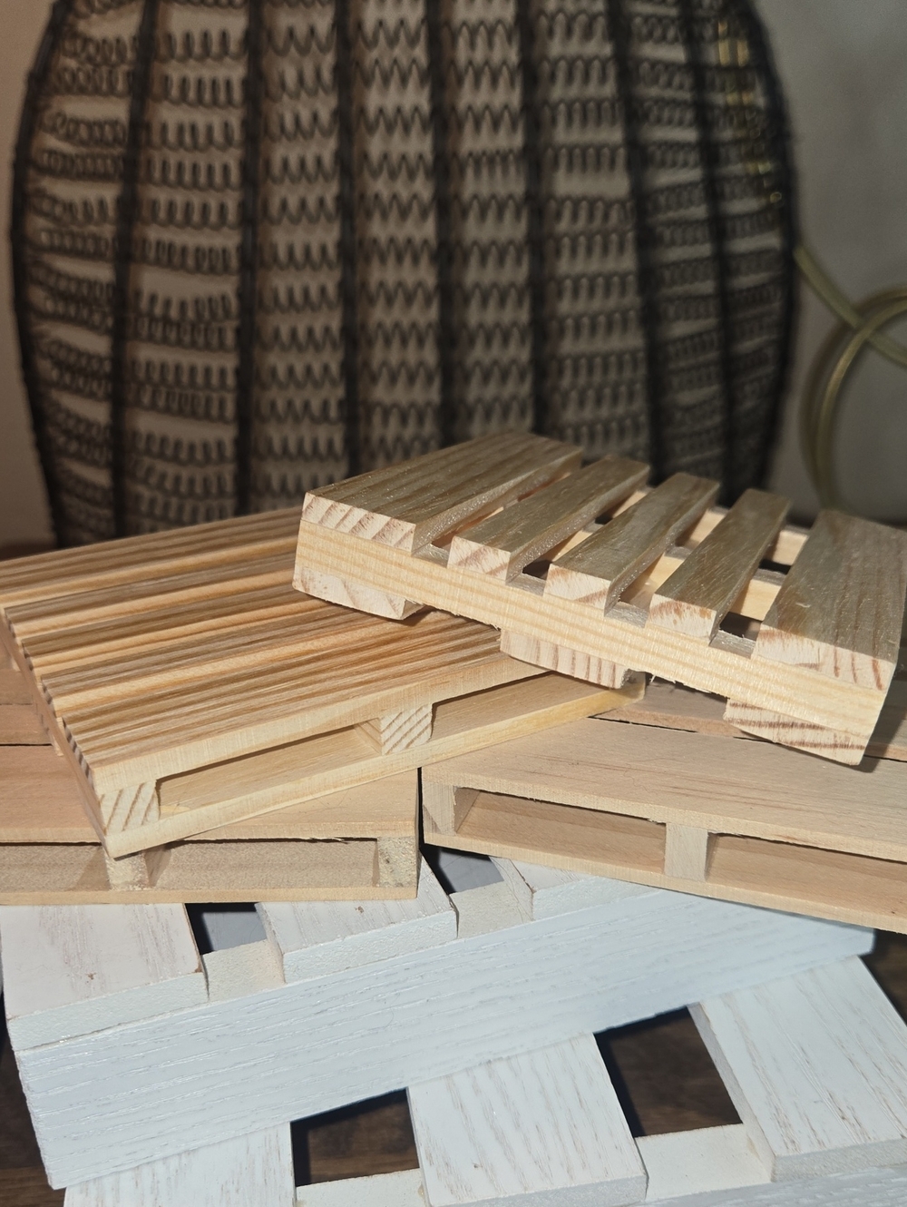 Wooden Mini Pallet Coasters - Natural & White Set
